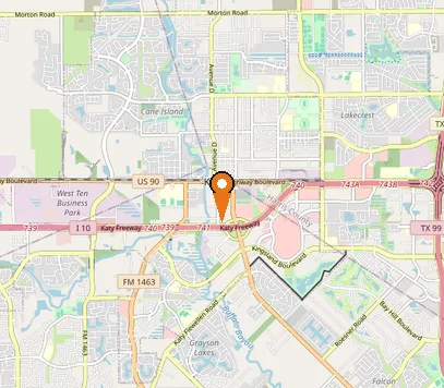 Map showing the approximate BDF Floors service area near Katy, TX